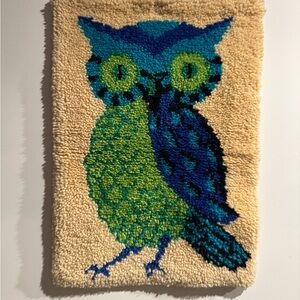Vintage Owl Latch Hook Wall Hanging